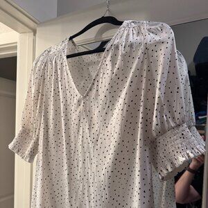 Beautiful light weight white with black dots top